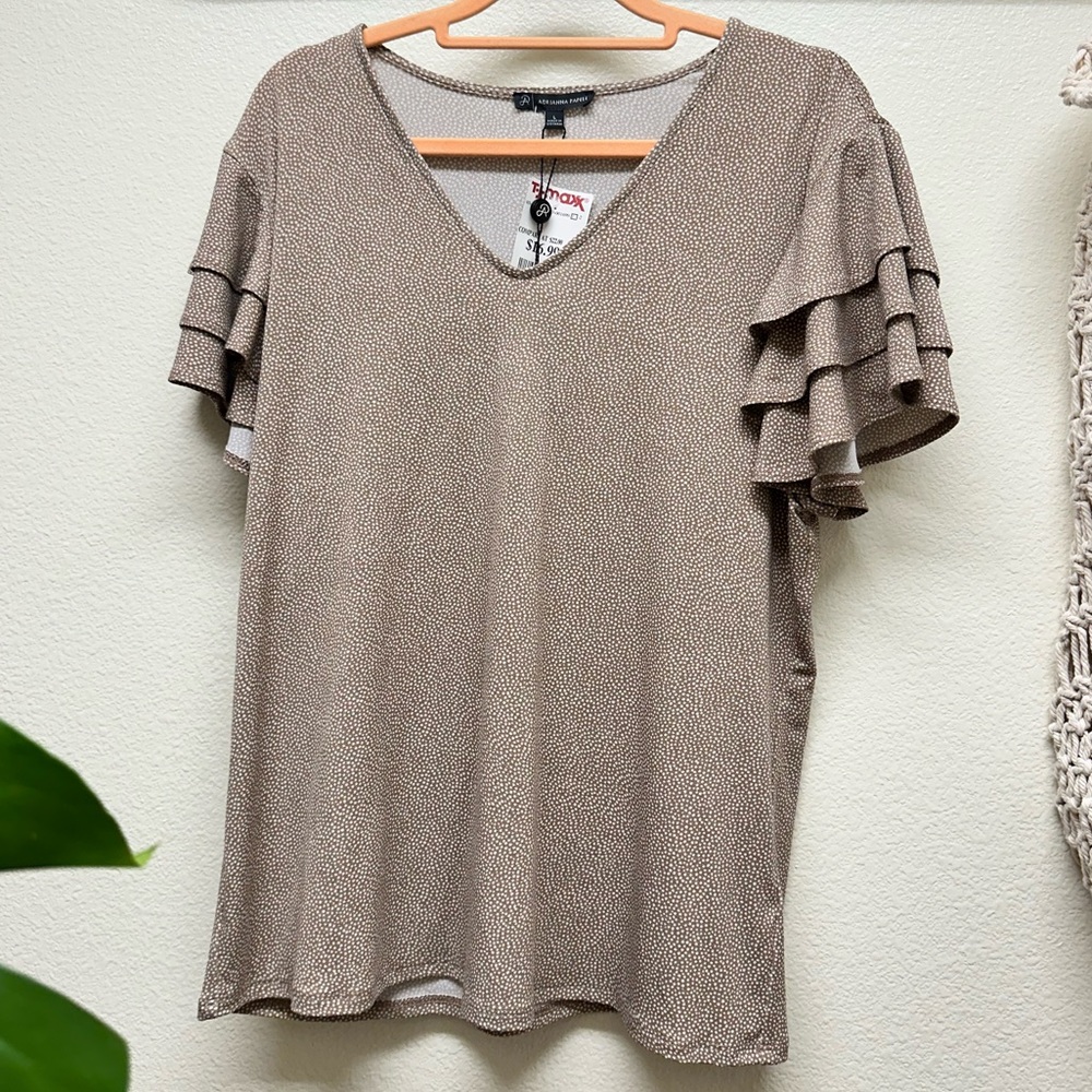 Brown Ruffle Sleeve Top